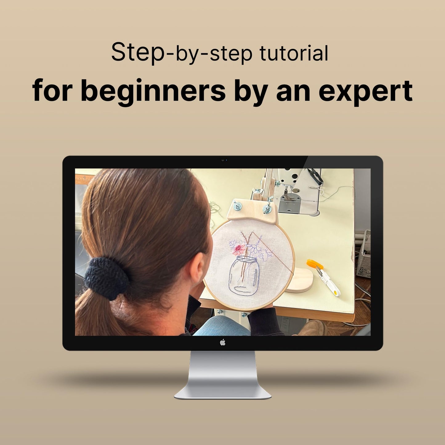 Looples Embroidery Kit for Beginners and Adults with Video Tutorials – DIY Starter Kit with 3 Stamped Floral Patterns, Hoops, Threads, Needles, and Instructions - Cart, Glass Jar, and Flowers
