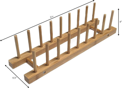 Brown Plate Wood Dish Drying Rack, Kitchen Countertop Plate Drainers, 17" x 4.5" x 4"