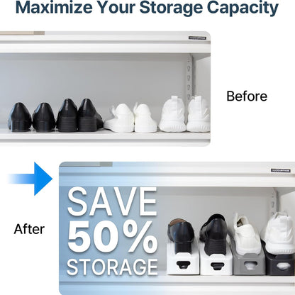 20 Pack, Closet, One-Piece Shoe Slot Organizer Space-Saving Stackers for Entryway & Shoe Rack | No Assembly Needed