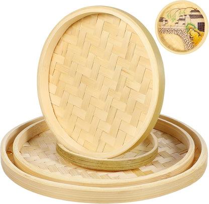 Luxshiny 4pcs Bamboo Weaving Basket, Mini Woven Tray for Bread Display and Craft Storage