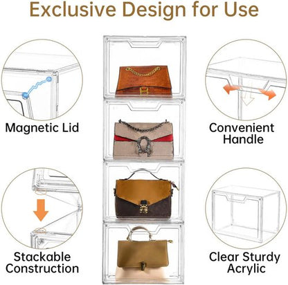 Freebat Stackable Storage Bins - Clear Acrylic Display Cases | 5-Pack for Handbags & Collectibles