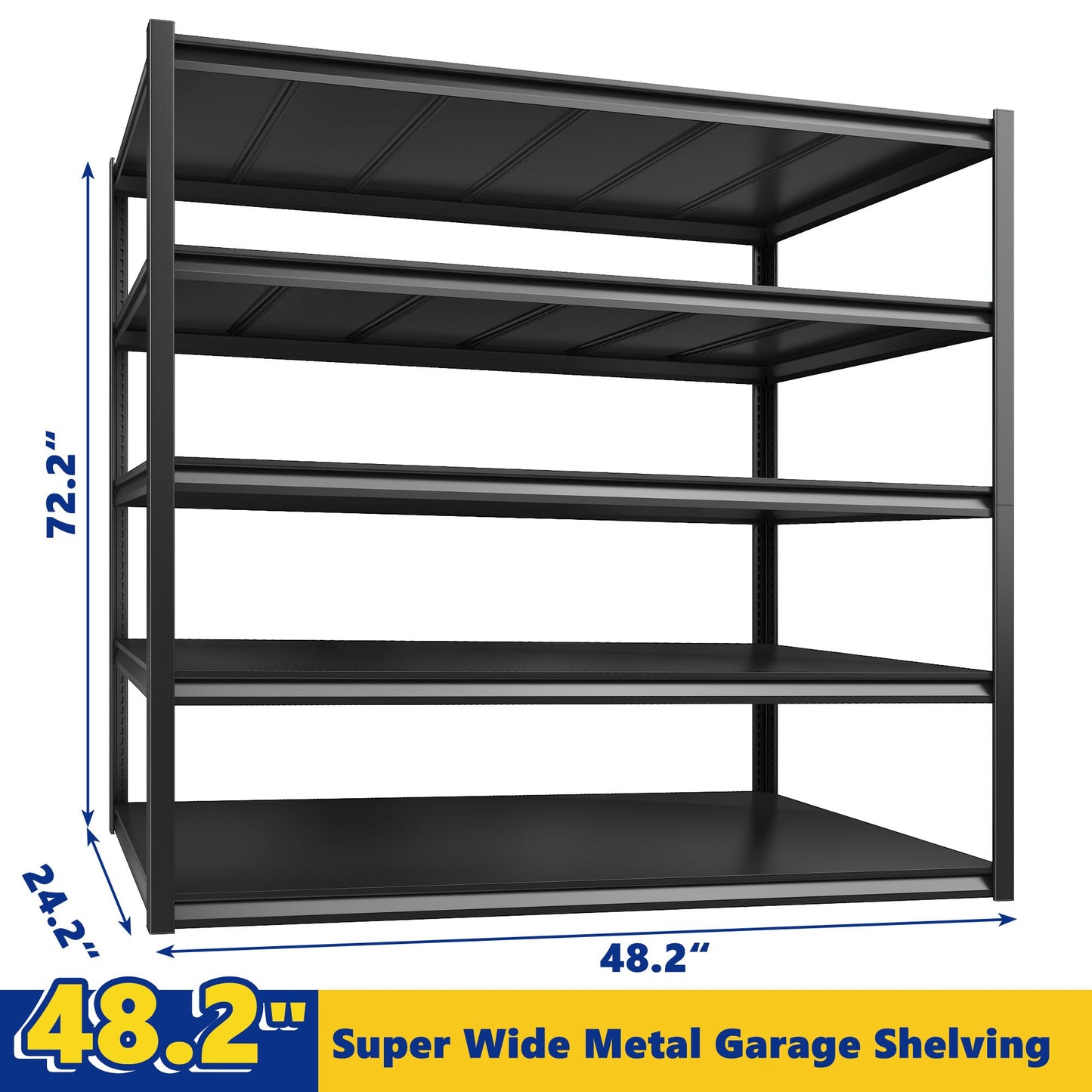 REIBII Garage Shelving 48.2" W Storage Shelves 3000LBS Heavy Duty Shelving Adjustable Metal Shelf Industrial 5 Tier Pantry Shelves for Basement Warehouse Supermarket 72.2"H x 24.2"D x 48.2"W, 2 Pack
