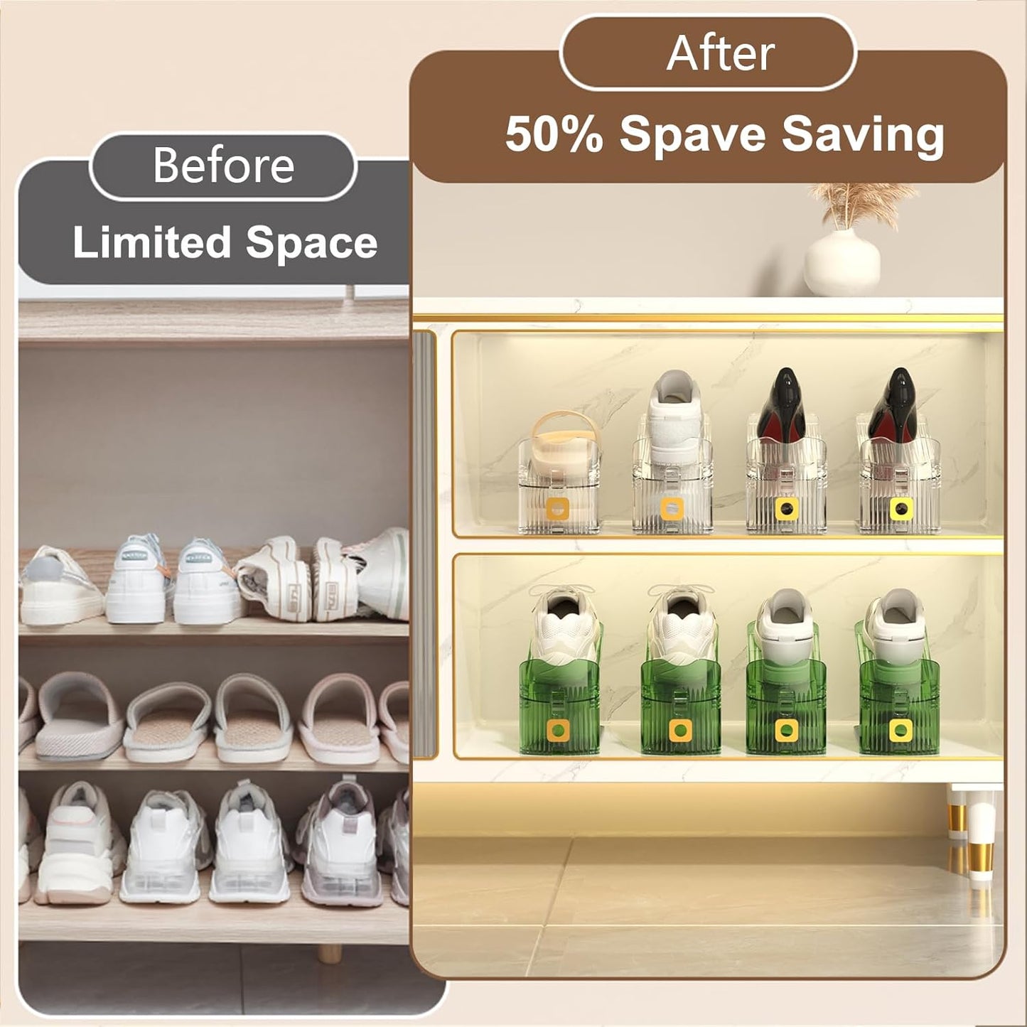 6Pack Closet Closet 6Pack) Shoe Slot Organizers Clear Shoe Stacker Organizer for Shoe Holder Space Saver Rack Storage