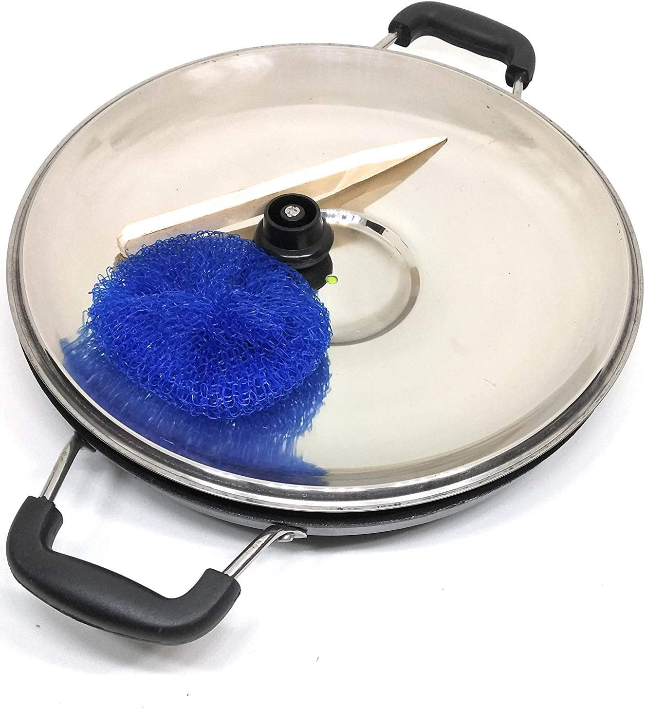 Shriya 12 Pits Appam Maker with Lid, Wooden Stick and Nylon Scrubber, Nonstick Cookware for Appam and Paniyaram