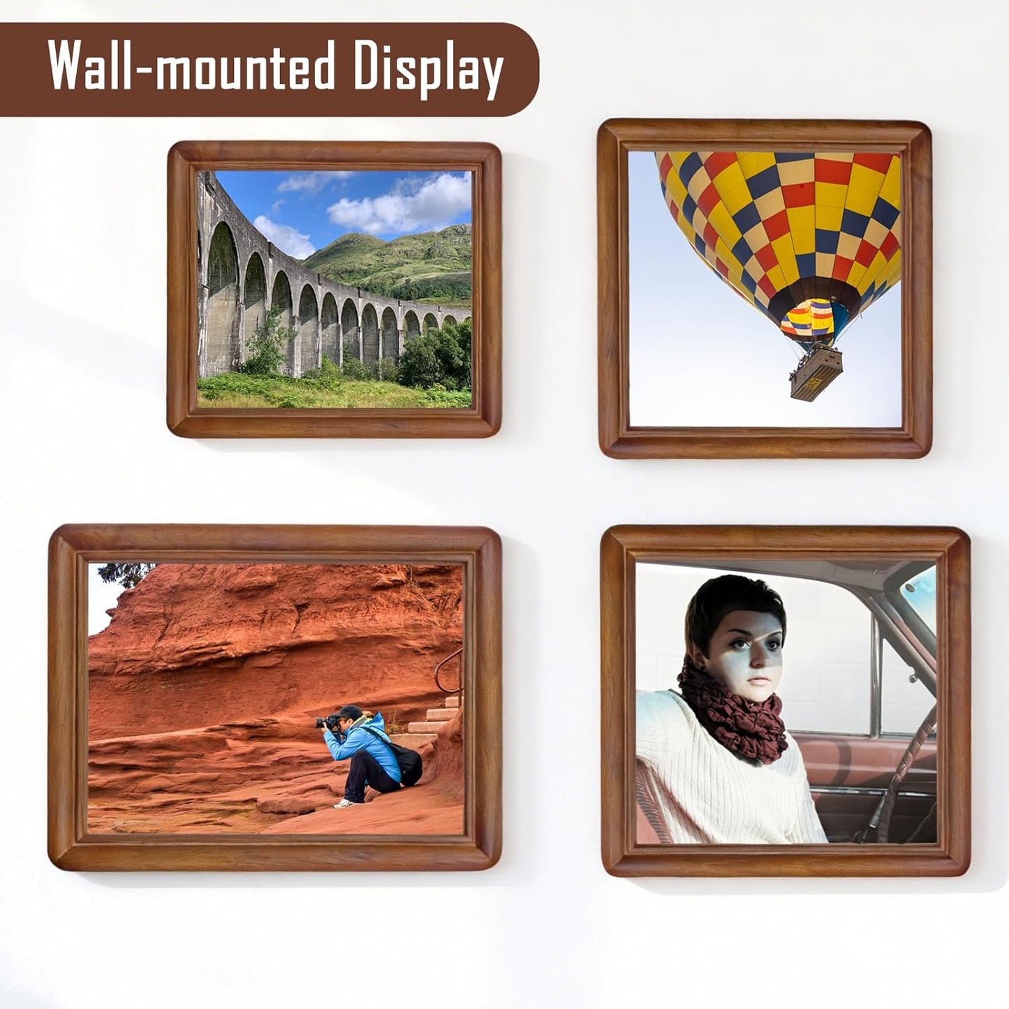 12x12 8x8 6x6 Square Walnut Wood Picture Frame with Tempered Glass Double Mat for or Photos, Handcrafted Natural Wood