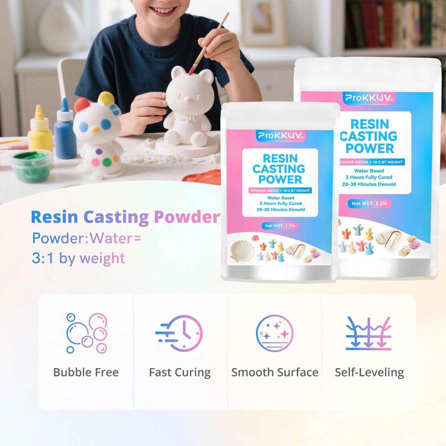 ProKKUV Resin Casting Powder 3000G(6.6lb), 20-30 Minutes Demold Fast Curing Casting Kit for Beginners, Plaster Powder, Easy for DIY Trays, Wedding, Mother's Day Gift