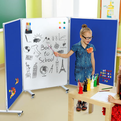 AmazingSpark Set of 3 Classroom Dividers for Room Separation, 4 x 8 ft Short Play Panels for Room Divider, Double-Sided Magnetic Dry Erase Board and Felt Board for Preschool(Blue White)
