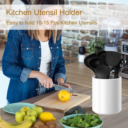 Utensil Holder for Kitchen Countertop, Ceramic Cooking Utensil Holder, Large Modern Spatula Organizer, 6.5”H x 5.5”D