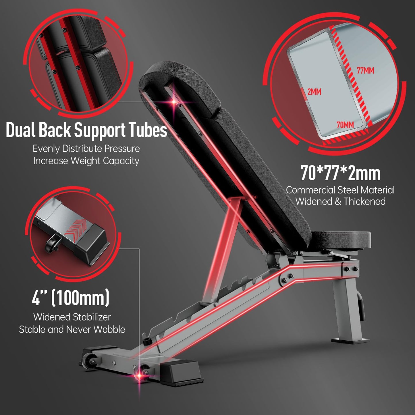 JOROTO Adjustable Weight Bench, 1300LBS Foldable Bench Press Bench of Home Gym Strength Training, Incline Decline Flat Utility Workout Bench with Wheels, Extended Backrest | Multiple Positions