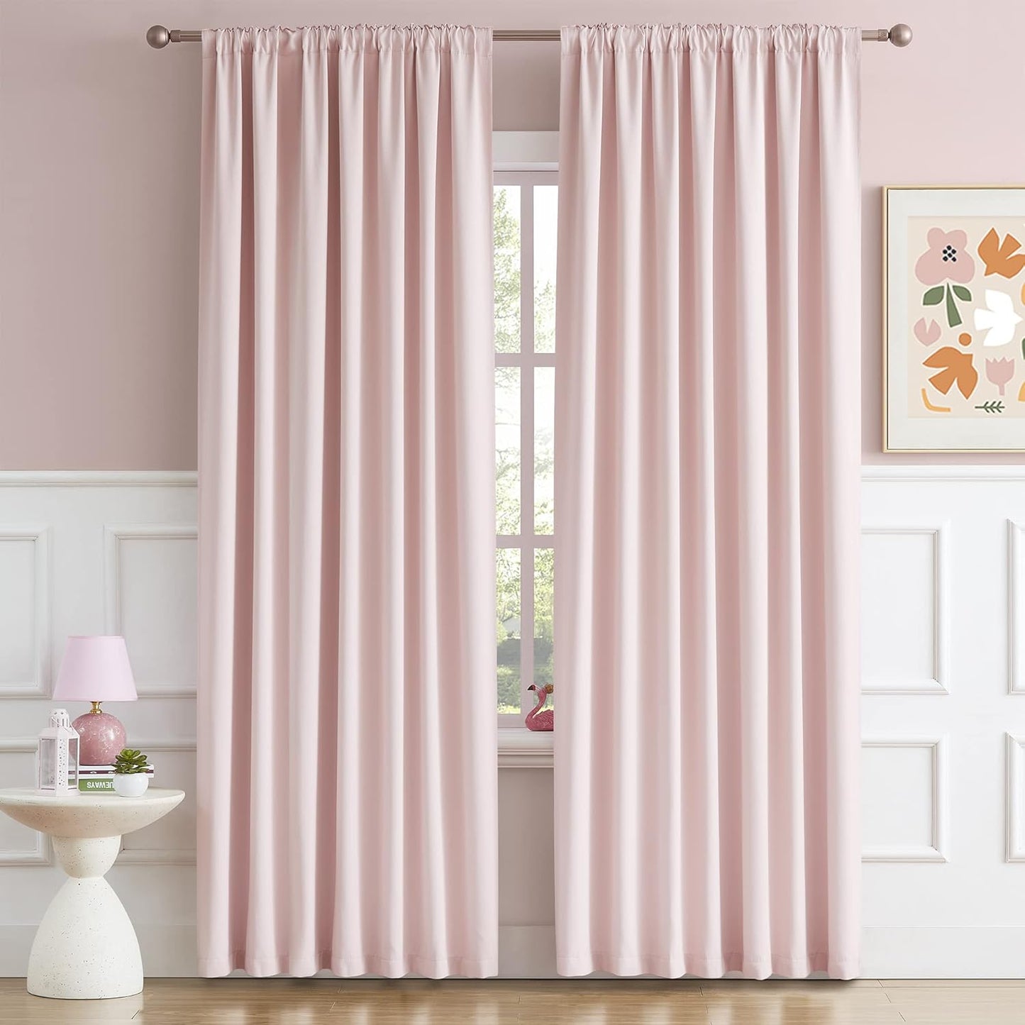 2 70 Inch 70 84 Inch DUALIFE Panels Baby Pink Curtains for Girls Bedroom Wide- Back Tab and Rod Pocket Room Darkening