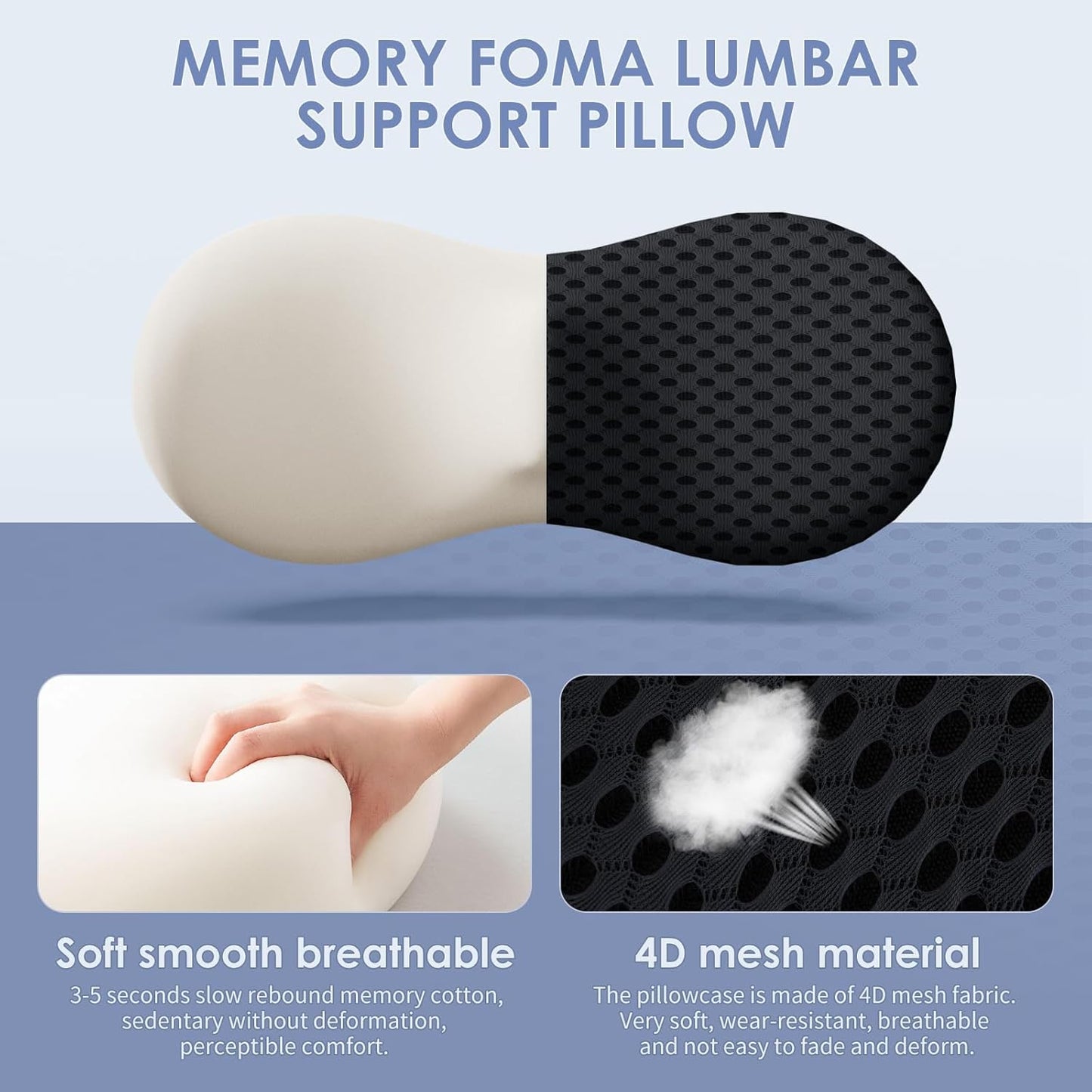 Ergonomic Memory Foam Lumbar Support Pillow, CMFY Breathable & Detachable & Washable, Lower Back Pillow for Office