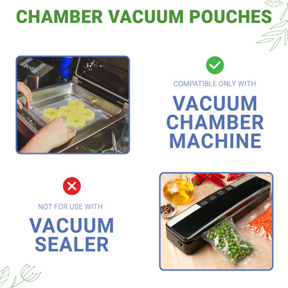 PouchWorth 500 pcs Clear 10" x 12", 3 mil Chamber Machine Pouches, Pre-Cut Chamber Vacuum Sealer Bags, Heavy Duty Seal Pouch, BPA-Free Chamber Sealer Bags with Tear Notch
