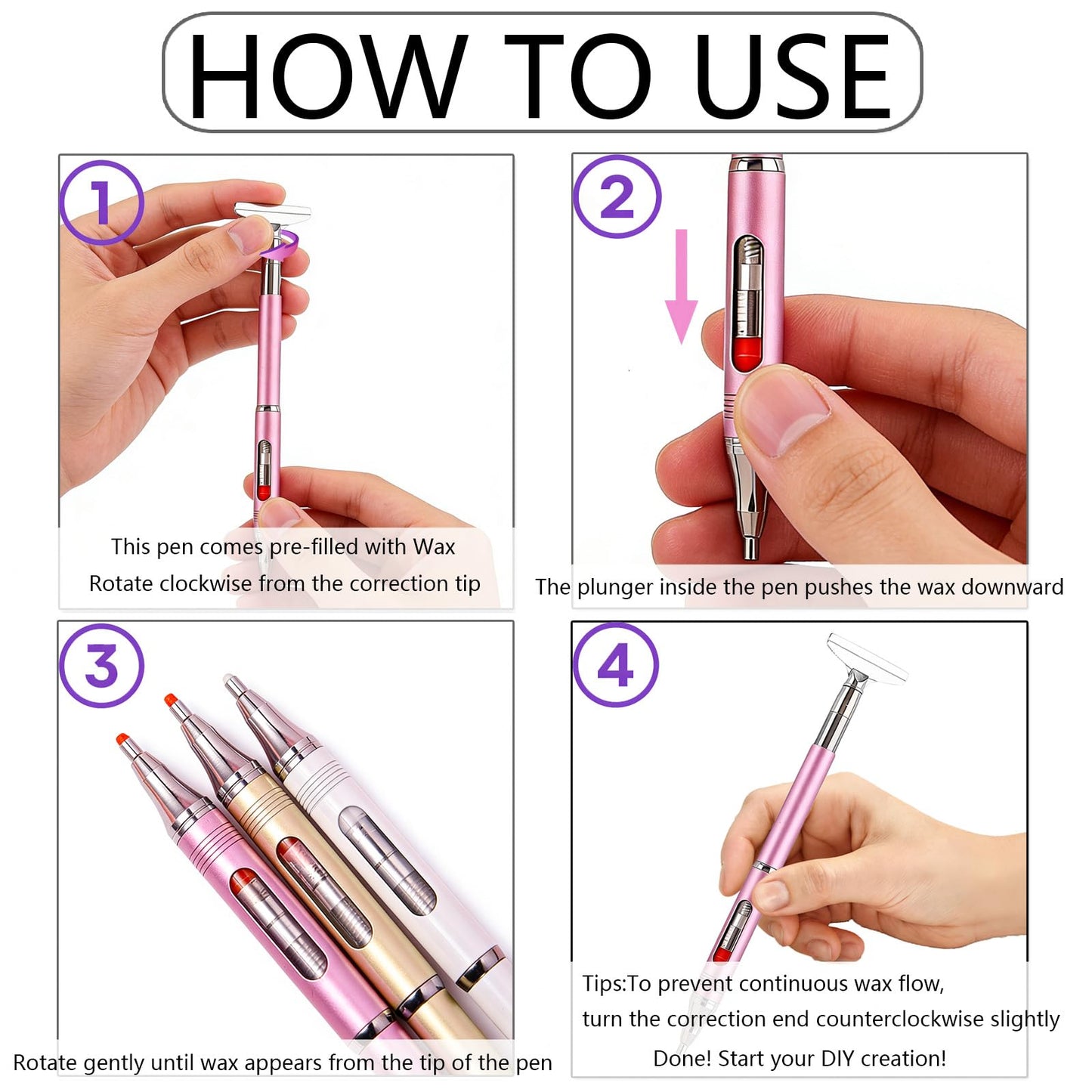 ZYNYXY 14PCS Diamond Art Pens Kits, Self-Stick Drill Pens, Refillable Wax Pen with Metal Correction, Diamond Art Accessories Tray for Nail & 5D DIY Diamond Painting (Pink-Purple)