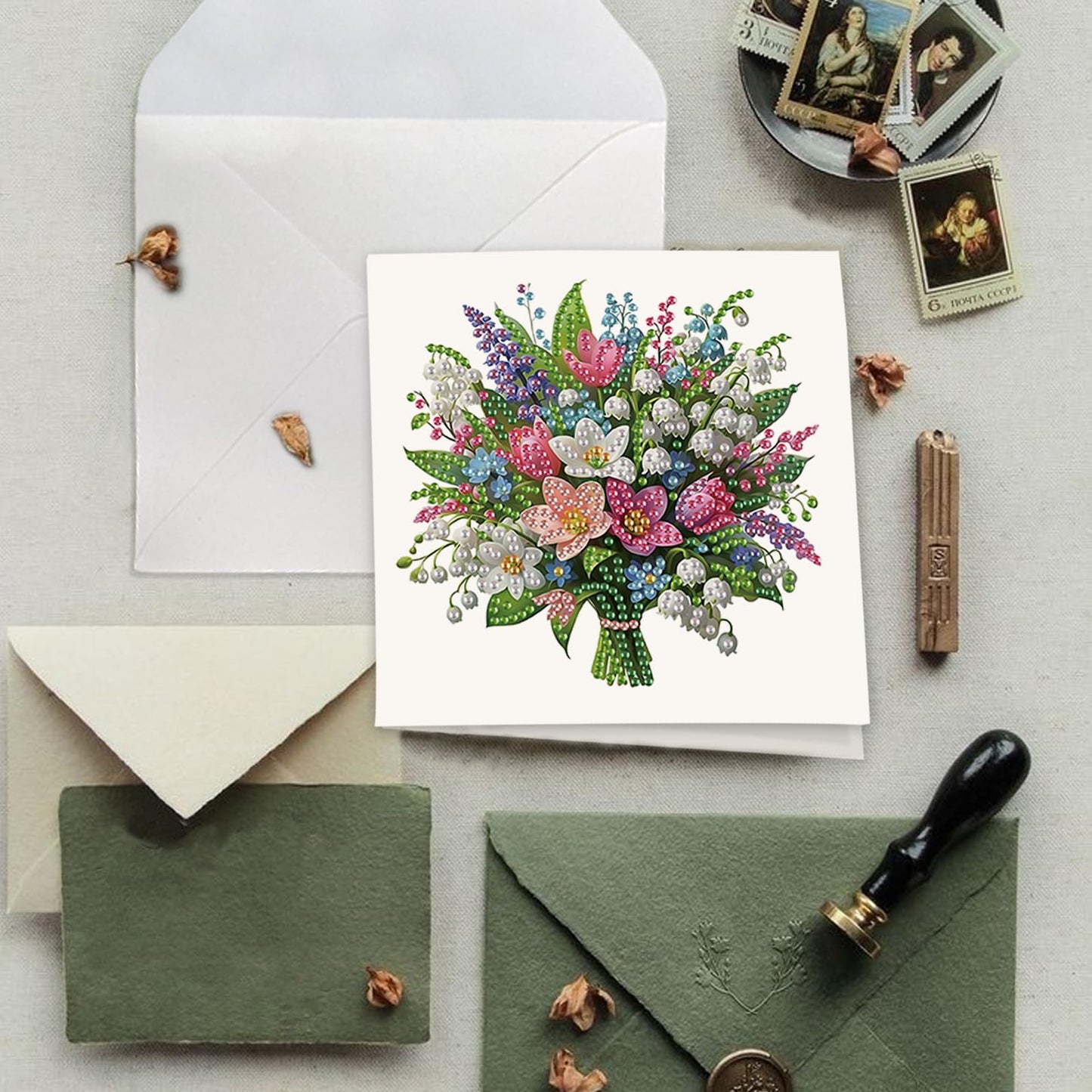 SHEGZHUC 6 Pack Diamond Painting Gift Card Diamond Art Kits for Adults Birthday Wedding Anniversary Greeting Get Well Congratulations Thank You Cards with Envelopes || Flowers in Vase Bouquets