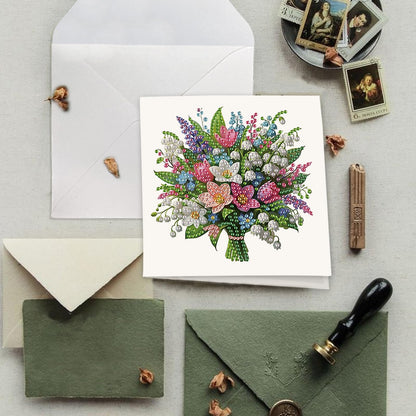 SHEGZHUC 6 Pack Diamond Painting Gift Card Diamond Art Kits for Adults Birthday Wedding Anniversary Greeting Get Well Congratulations Thank You Cards with Envelopes || Flowers in Vase Bouquets