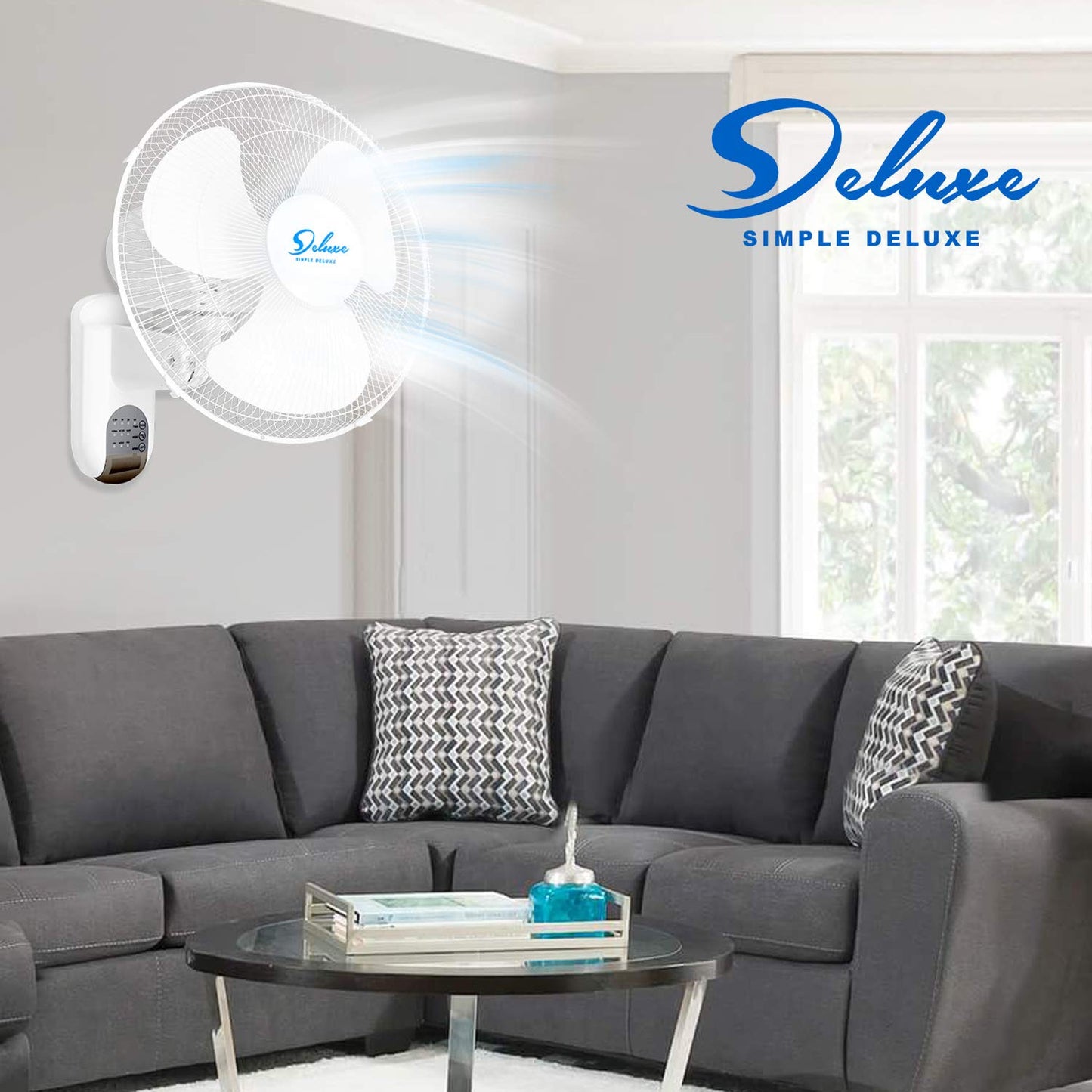 Simple Deluxe 16 Inch Wall Mount Fan with Remote Control, 3 Oscillating Modes, 3 Speed, Timer, 1 Pack