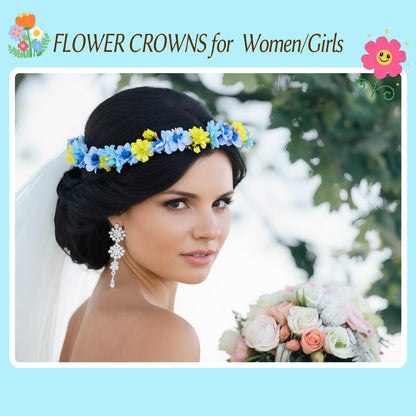 WUBOMJIO Flower Crowns Craft Kit, Make Your Own 12 PCs Floral Crowns Garland Handmade Arts and Crafts Kit, DIY Fairy Flower Headbands and Bracelets,Hair Accessories for Adult Women