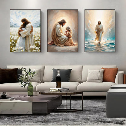 BAWKENTON 3 Pack Jesus Paint by Numbers Kits for Adults with Framed Canvas - with Wooden Easel, Number Artist Paint by Number on Canvas, DIY Acrylic Oil Painting Kits for Home Decor 9.45x11.84in