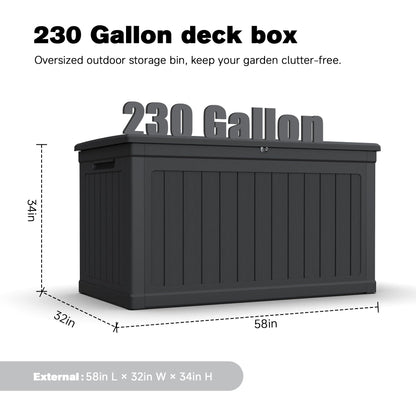 Seeheool 230 Gallon Large Outdoor Storage XXL Deck Box for Patio Furniture, Outdoor Cushions, Garden Tools and Sports/Pools Equipment, Waterproof Resin, Lockable, Black