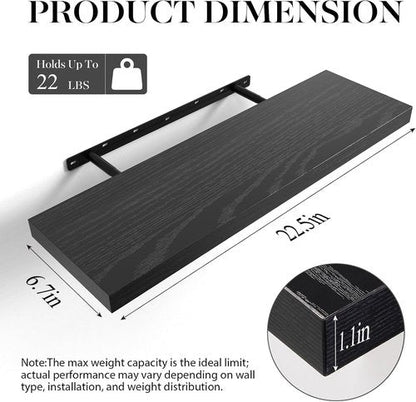 BAYKA Floating Shelves - Rustic Wall-Mounted Wood Shelves for Bathroom & Living Room | Set of 3, Black, 22.5 Inches