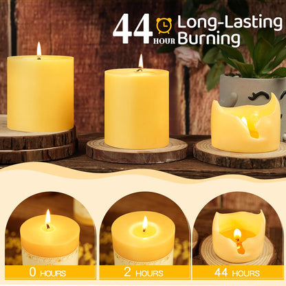 6 Pack Natural Beeswax Candles,270 Hours Long Burning-Bees Wax Candles for Home,100% Pure Beeswax Pillar Candle for Emergency,Paryer,Parties,Unscented Dripless Smokeless Pillar Candle Bulk 2.8x3in