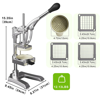 2-in-1 Commercial Juicer and Chopper - Heavy Duty Cast Iron Hand Press Manual Squeezer for Lemon, Citrus, Orange, Professional Vegetable Slicer French Fry Cutter Food Dicer