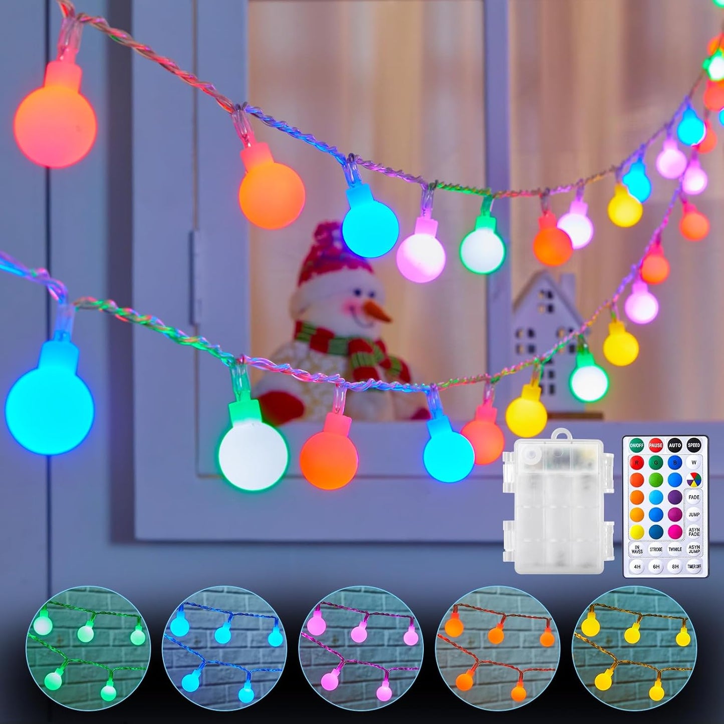 21FT 60LED 20+ Minetom RGB Globe String Lights - Battery Operated with Remote, Color Modes & Timer, Fairy Lights
