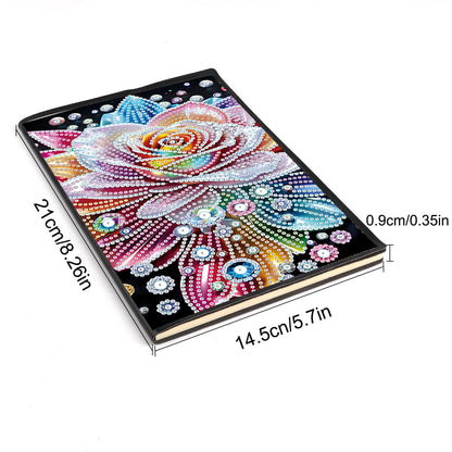 JISHSHAY Flower Diamond Art Notebook Journal Flower Diamond Painting Note Book Gem Art Sketchbook Mosaic Kits for Adults Diary Gem Painting Leather Journal Blank Notebook with Special Shaped Drills A5