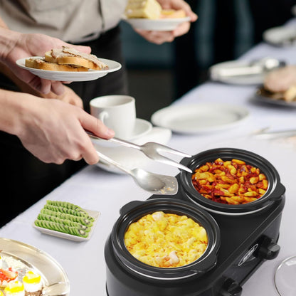 Sunvivi Dual Slow Cooker, Buffet Server & Warmer with 2 Removable Ceramic Pots, 3 Adjustable Temp Settings, 2.5 QT Black