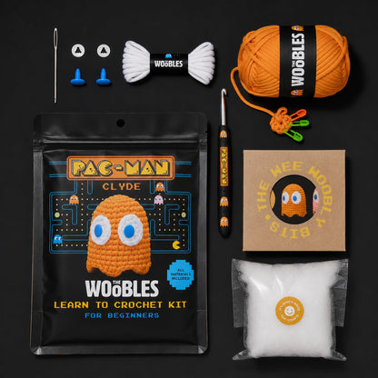 The Woobles Clyde Crochet Kit for Beginners - Officially Licensed PAC-MAN Ghost Amigurumi Kit, As Seen on Shark Tank, 4-in Plush, Ages 12+