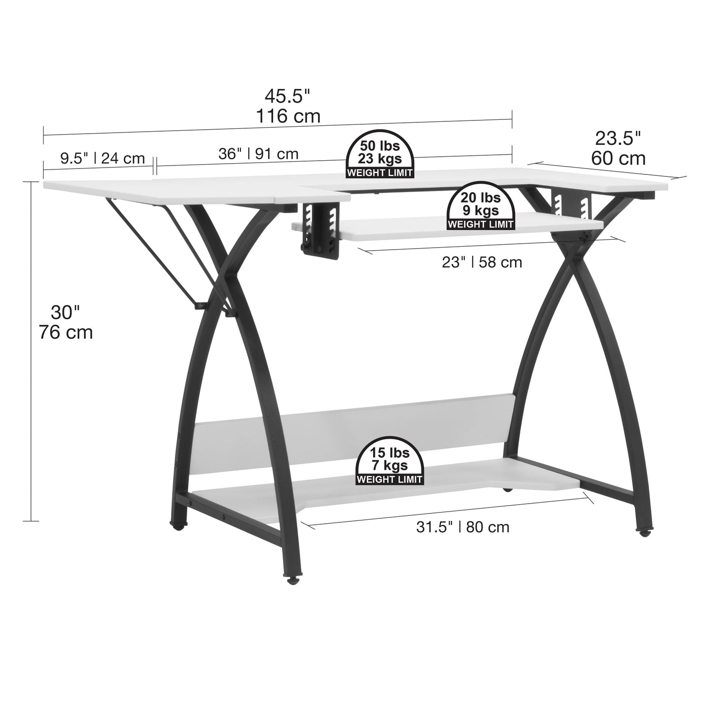 Comet Plus Hobby and Sewing Table with Side and Lower Shelf - Can Also Be Used as Computer Desk