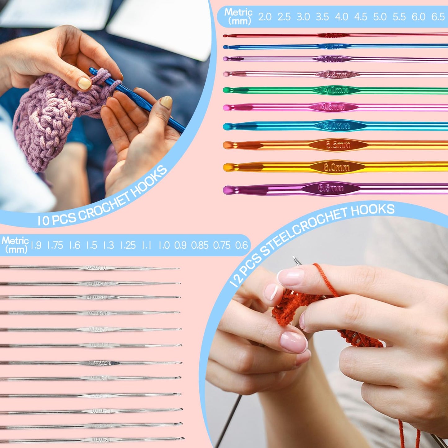 Crochet Kit for Beginners, 336Pcs Crochet Kits with 1500 Yards 30 Colors Yarn for Crocheting, 100Pcs Safety Eyes and Noses, knitting kit Accessories Include 30Pcs Crochet Hooks Waterproof Bag