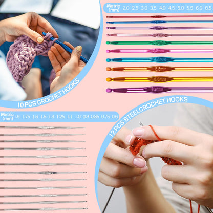 Crochet Kit for Beginners, 336Pcs Crochet Kits with 1500 Yards 30 Colors Yarn for Crocheting, 100Pcs Safety Eyes and Noses, knitting kit Accessories Include 30Pcs Crochet Hooks Waterproof Bag