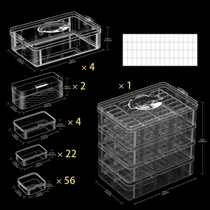 Bead Organizer Box, 84 Pcs Small Plastic Containers with Lids, 4-Tier Stackable Storage Box, Clear Organizers for Jewelry Toys Craft Storage