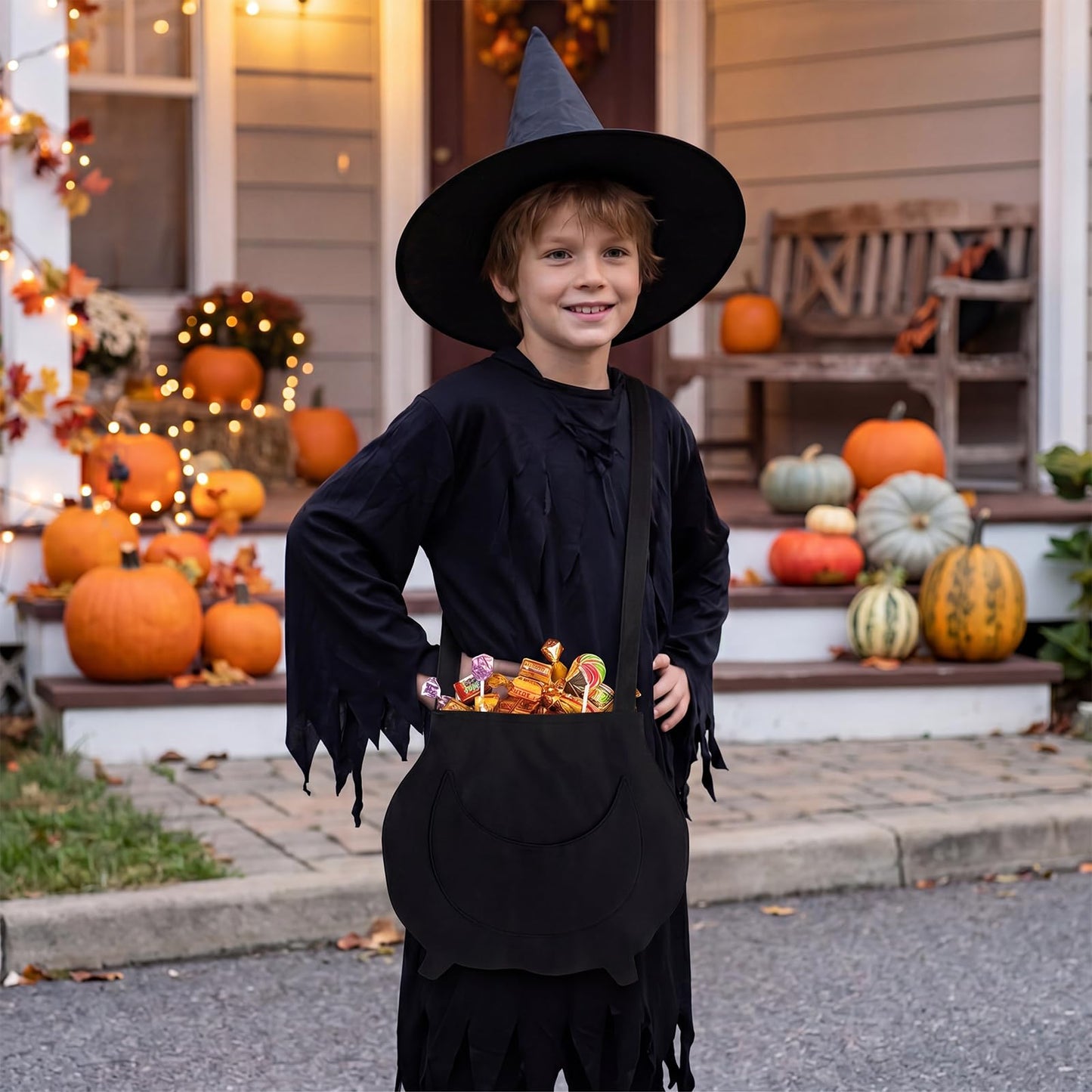 HunnmingRe Halloween Trick or Treat Tote Bag Cotton Reusable Cauldron Candy Bag Bolsitas Para Dulces De Cute Cauldron Bucket and Basket for Trick or Treat Gift Halloween Party Favor