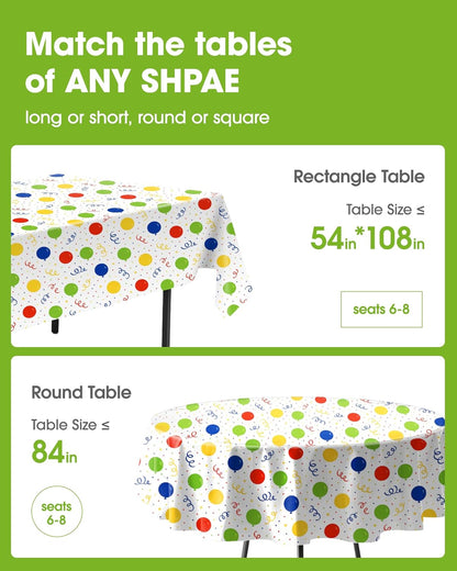 Pureegg Disposable Plastic Tablecloths - 10 Pack, 54 x 108 Inch, Leakproof & Sturdy for Parties | Rainbow Colors