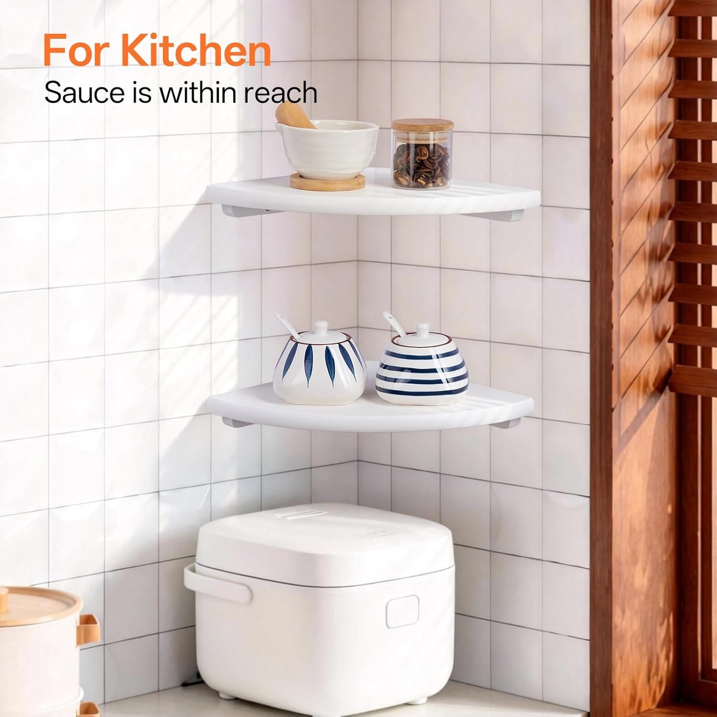 7inch Gieanoo White Corner Wall Shelf Solid Oak Wood Floating Corner Shelf with Wire Hole Corner Wall Storage Display
