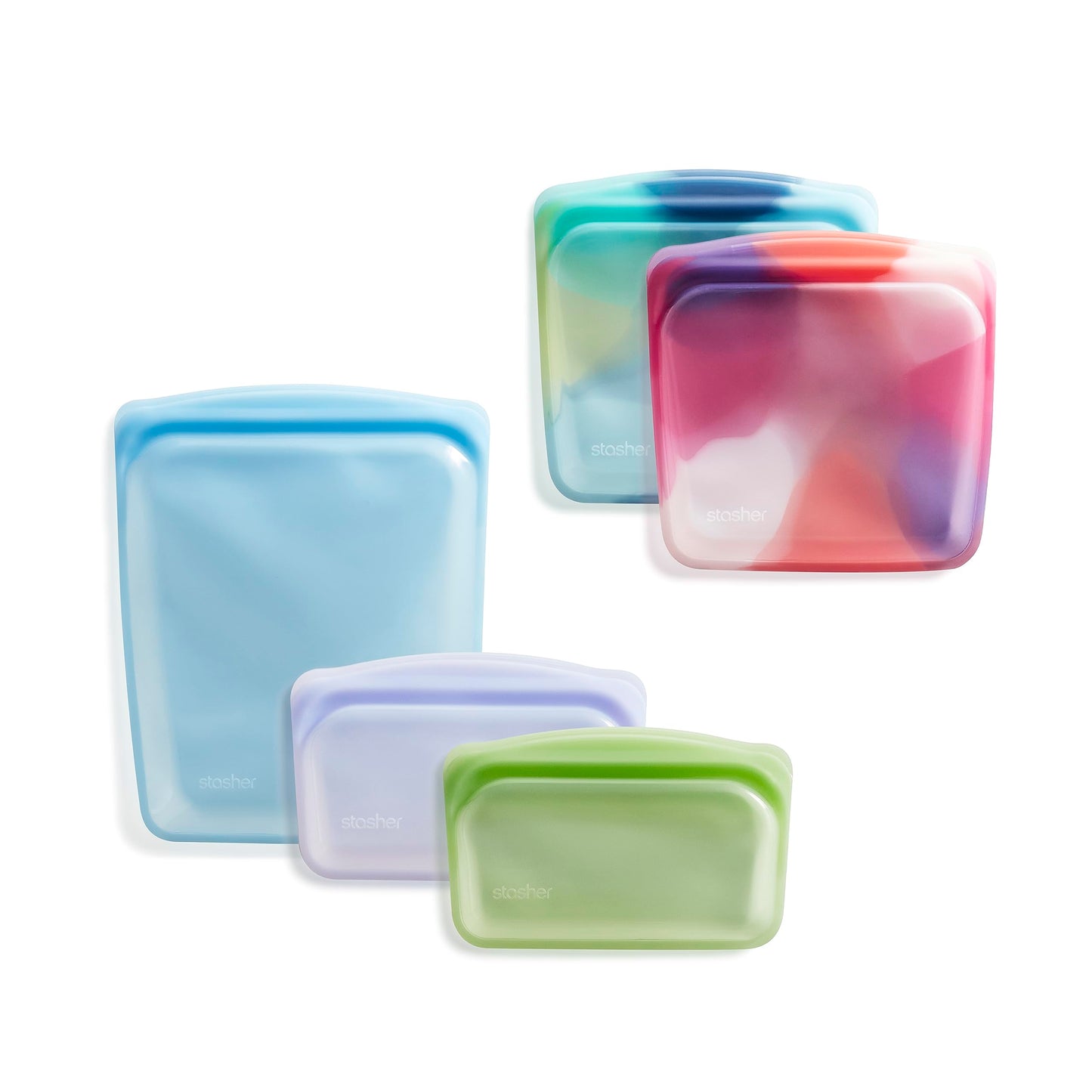 Stasher Premium Silicone Reusable Food Storage Bags, 4-Pack, Clear, Multi-Use Food Storage Bags, Lunch Bag, Travel Containers, BPA Free, Leak-free, Dishwasher-Safe, Eco-friendly