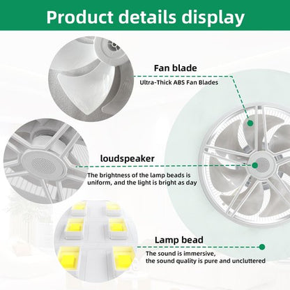 Low Profile Ceiling Fan with Light, Enclosed Bladeless Ceiling Fan, Bluetooth Speaker, 6 Speeds Reversible, Stepless Dimming, Smart Flush Mount Ceiling Light for Bedroom, Kids Room and Living Room 22"