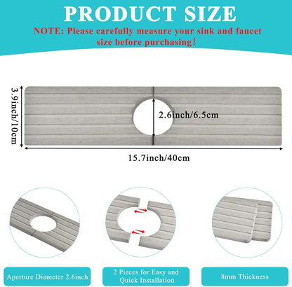 Diatomite Kitchen Faucet Mat, Quick Drying Splash Guard for Sink, Grey Water Absorbing Stone Tray for Countertop