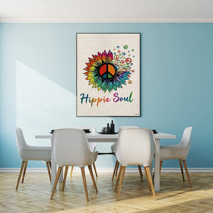 DIY Diamond Painting Full Round Drill Kits for Adults Hippie Soul Spirit Rainbow Sunflower Love and Peace Sign, 12x16 inch