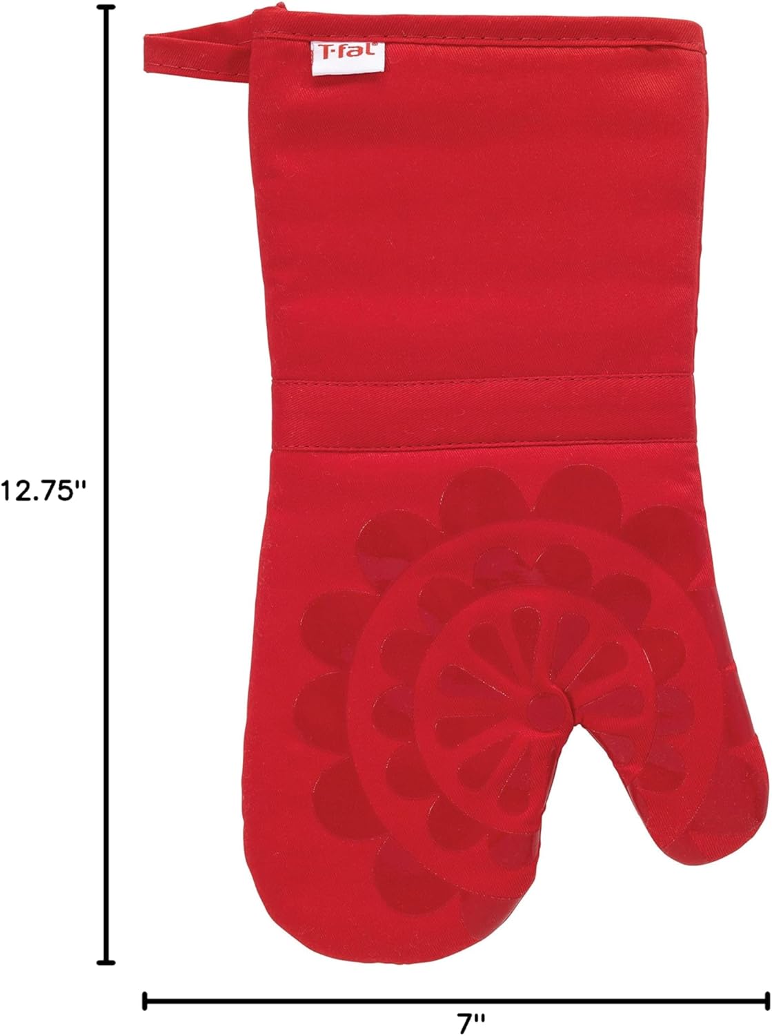 T-Fal Textiles Silicone Printed Medallion 100% Cotton Twill Oven Mitt, 12.75" x 7", Red