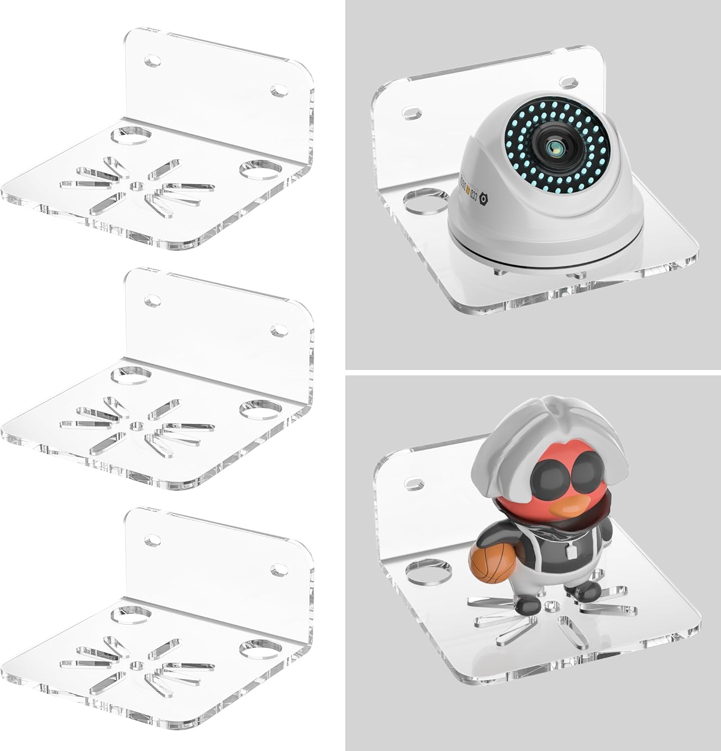 3 Pack Sezanrpt Clear Acrylic Wall Shelf for Smart Security Cameras, Baby & Pet Monitors, Small Floating Shelf