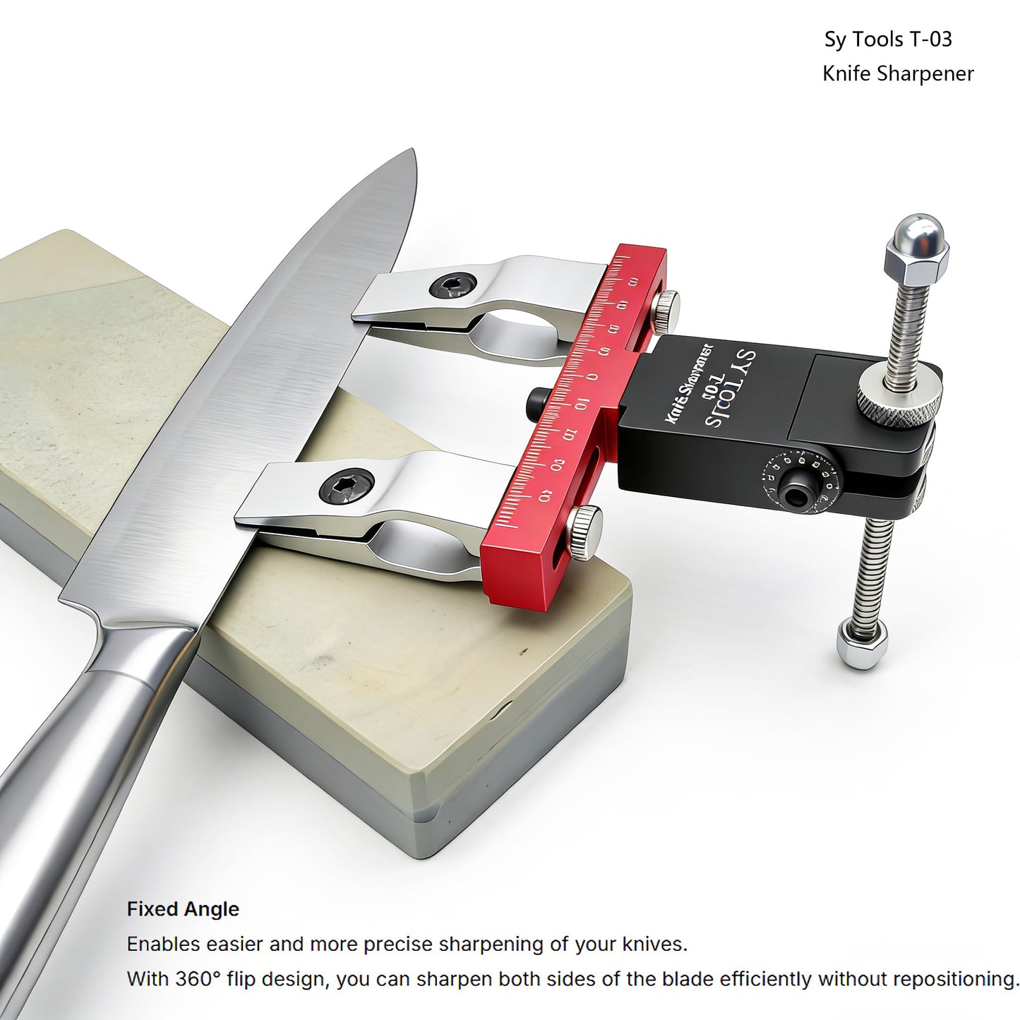 T-03 Aluminum Precision Fixed-Angle Knife Sharpener Tool Professional Knife Sharpening System | 304 Stainless Steel Knurled Nut for Angle Adjustment, 360° Flip, Laser‑Etched Angle Scale, Dual Clamps