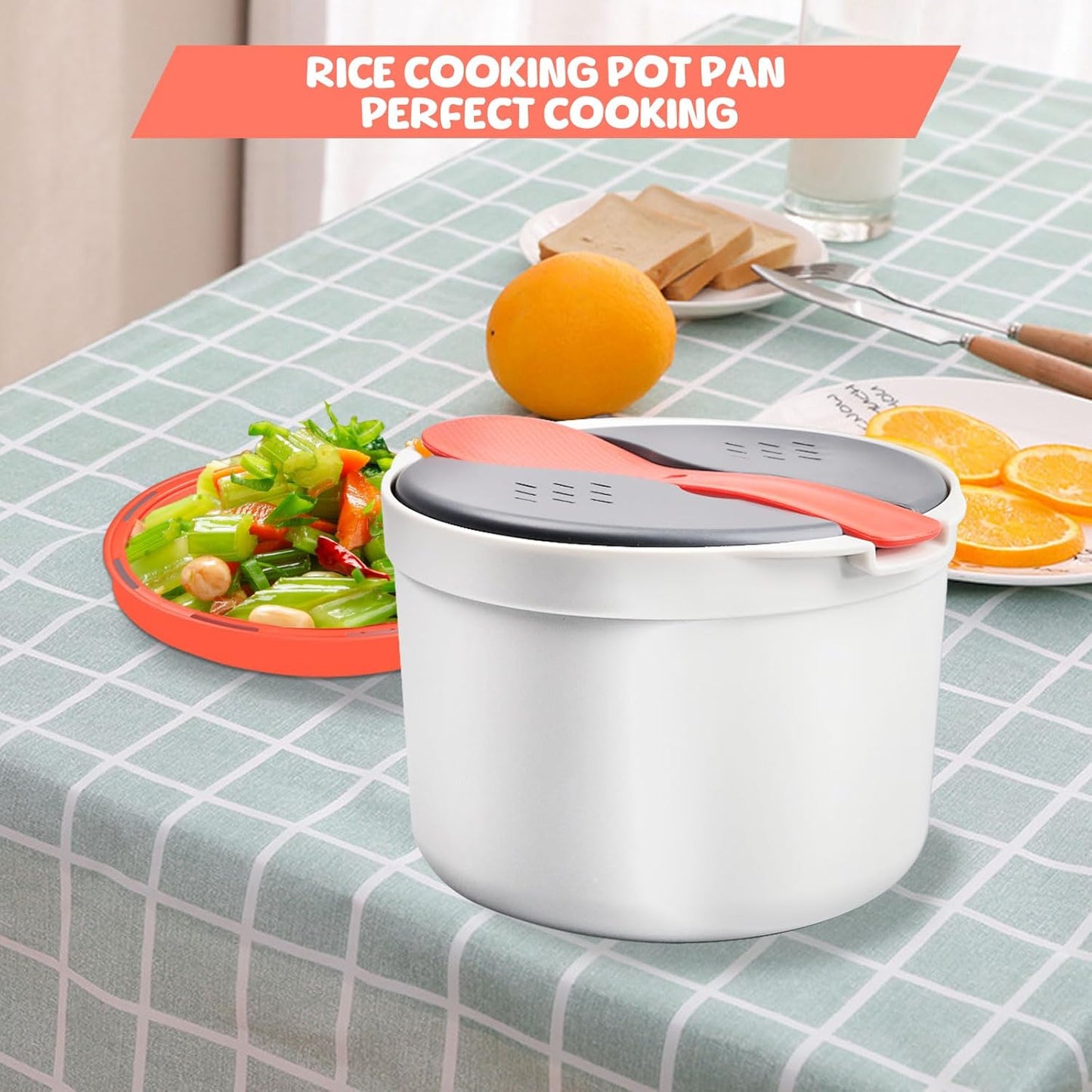 2L Microwave Rice Cooker, 2 Layer Vegetable Steamer with Strainer, Non-Stick Pasta Cooker, Dishwasher Safe