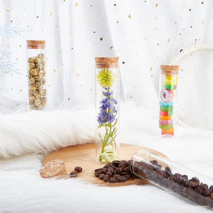 BENECREAT 10 Pack 60ml Glass Test Tube with Cork Stopper Clear Flat Mini Glass Bottles Jars for Wedding Party Favors, Candy, Spices, Beads, Mother's Day Home Decor