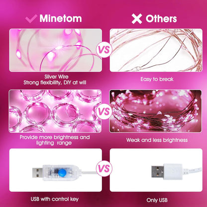 Minetom 300 LED Curtain Lights - Dimmable Fairy String Lights with Remote & Timer | Pink Indoor Decor