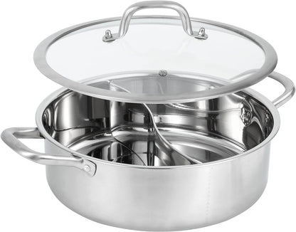 MyLifeUNIT Shabu Shabu Pot, 4.5 Qt 304 Stainless Steel Hot Pot with Divider, 11.8 Inches Soup Cookware