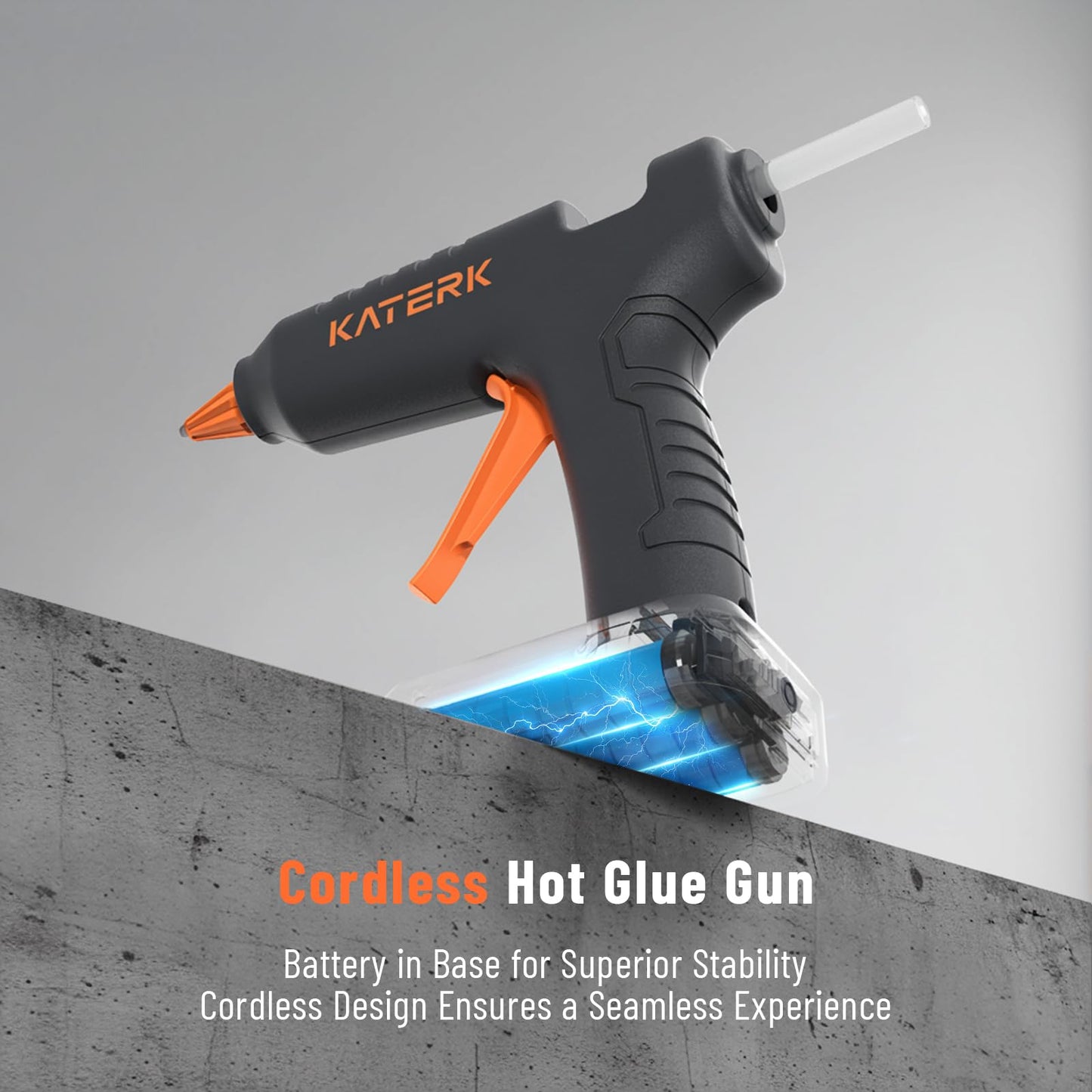 Katerk 12V Full Size Cordless Hot Glue Gun with 24 Glue Sticks, Drip-Free Fast Heating Rechargeable and Heavy Duty Battery Operated Glue Gun and Sticks Sets 11mm x24 for Crafts DIY, Repair, Gift