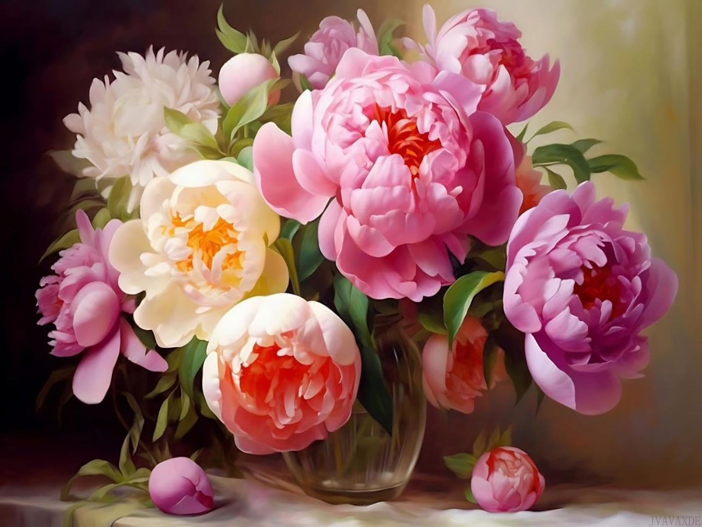JXAVAXDE 16x12 inch Peonies in a Vase Diamond Painting Kits Modern Minimalism Diamond Painting, Full Circle Crystal Embroidery Art Crafts Kit, for Room Decor Bedroom Decor Gifts